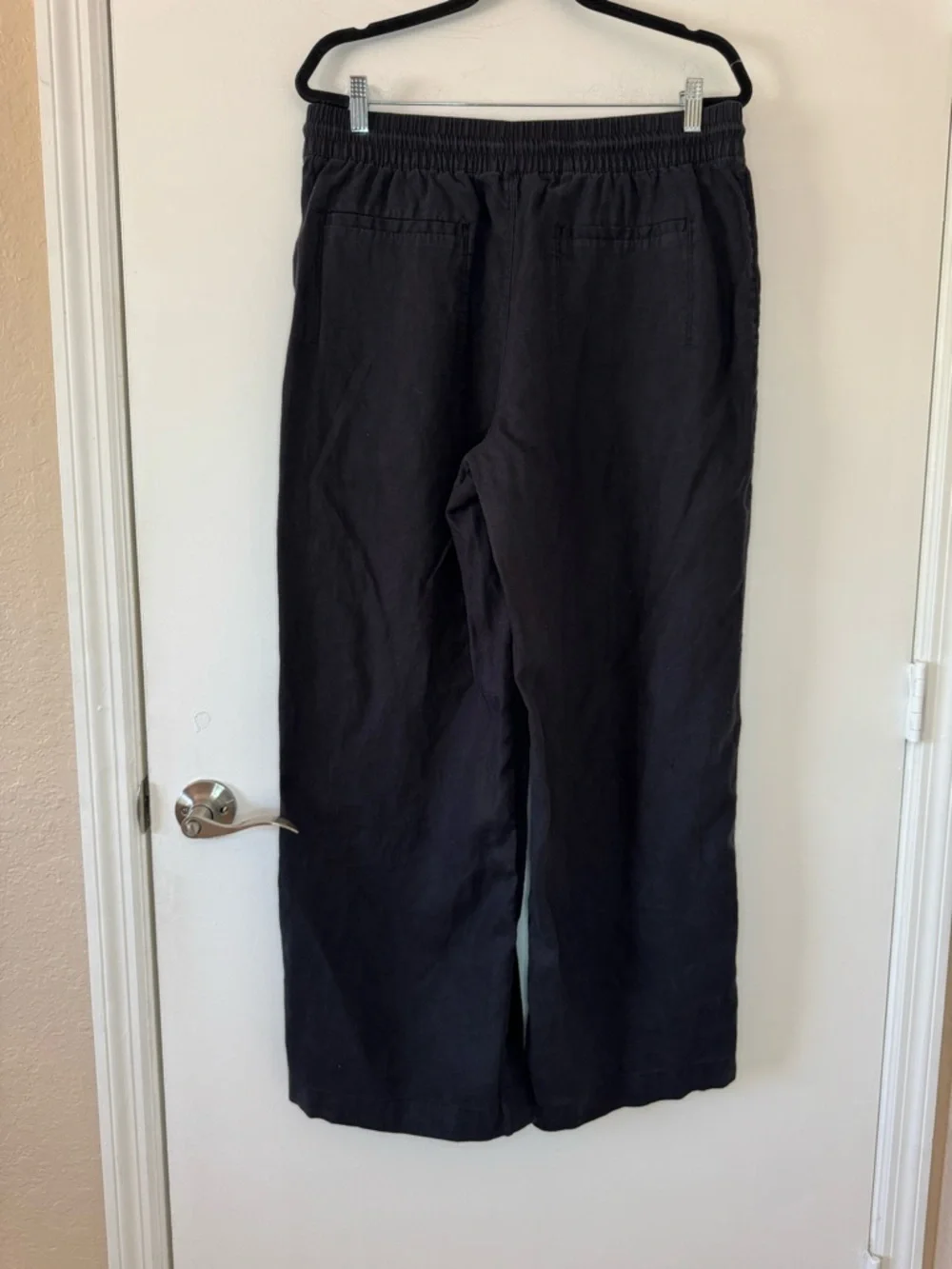 Athleta Retreat  Black Wide Leg Linen Drawstring Pants  Size Large